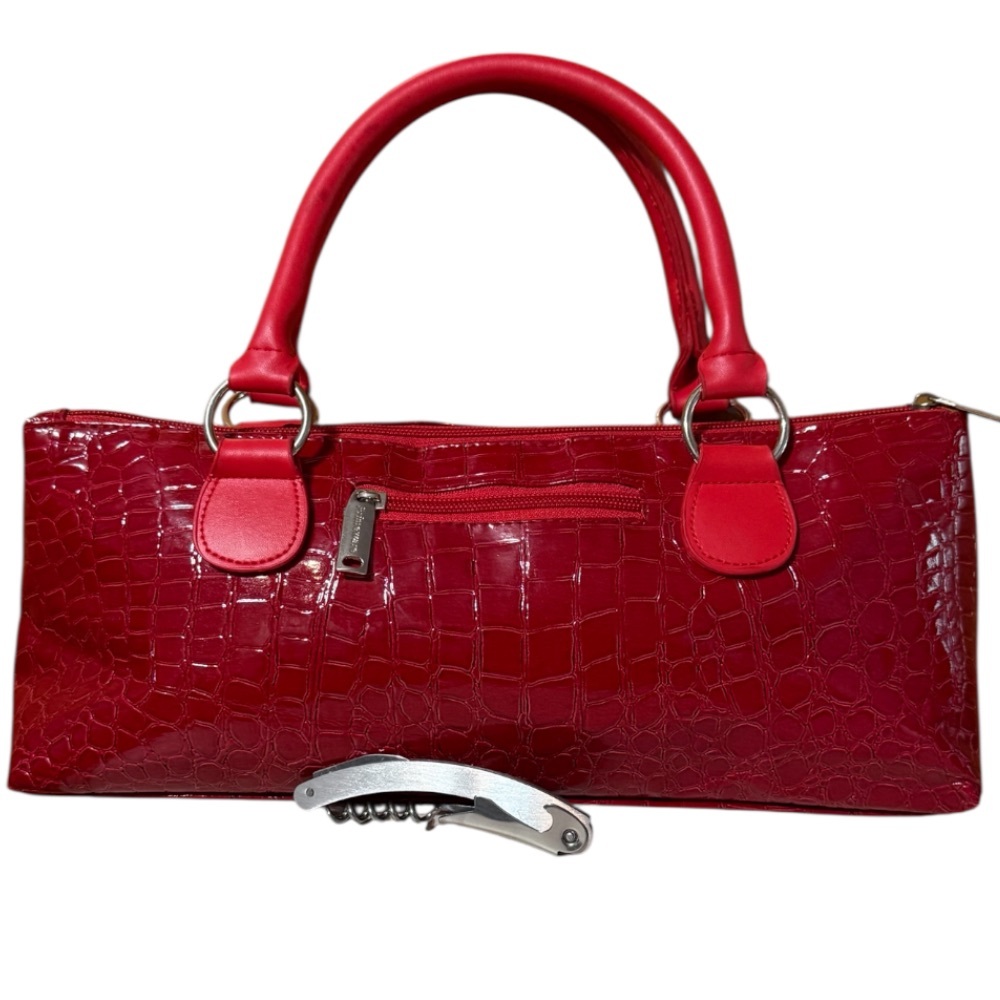 Red LOT 4 Items. Crocodile Pattern Insulated Wine Handbag Set & Wristlet - Picture 2 of 6